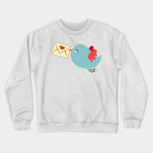 Blue bird with mail heart romantic social media tweet red wings email Crewneck Sweatshirt